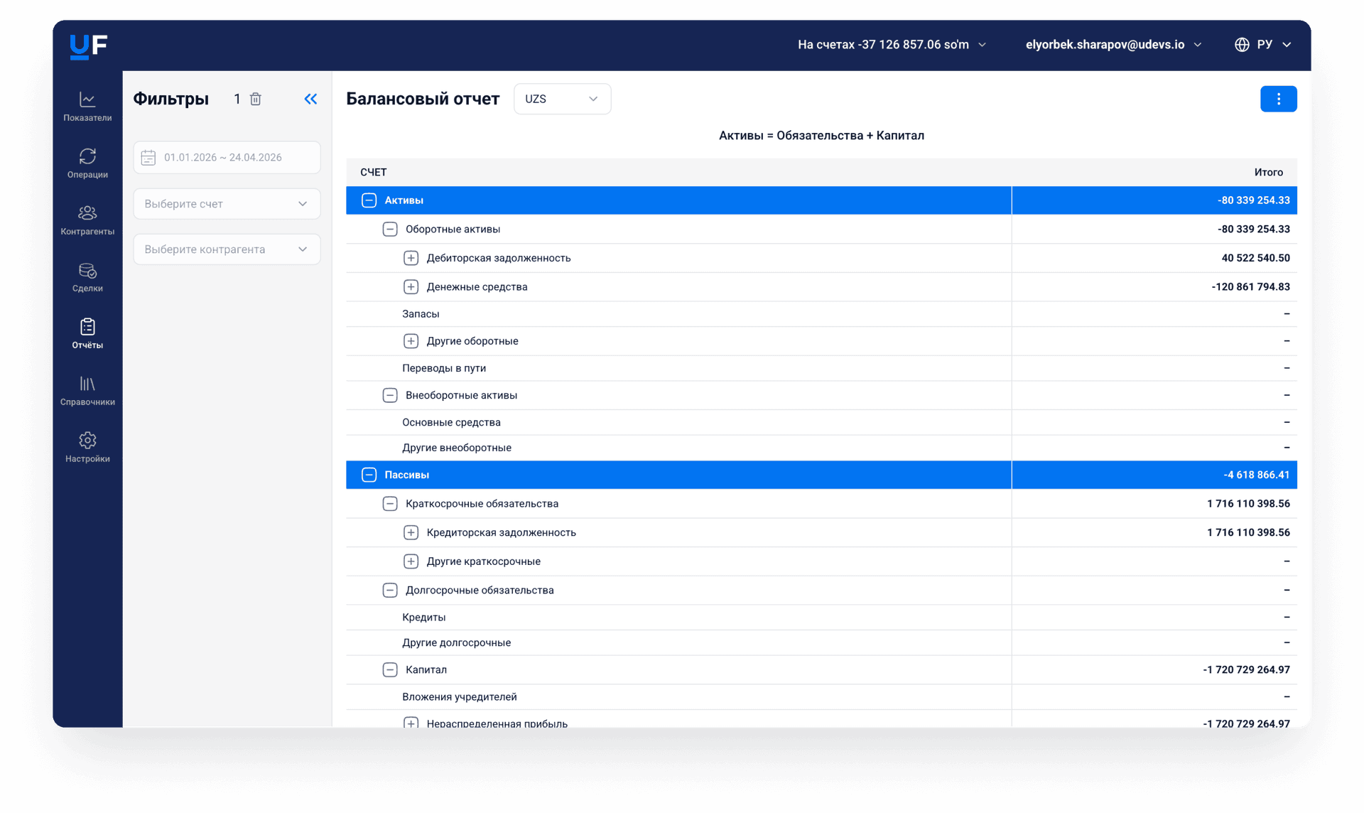 UFinance Dashboard Interface