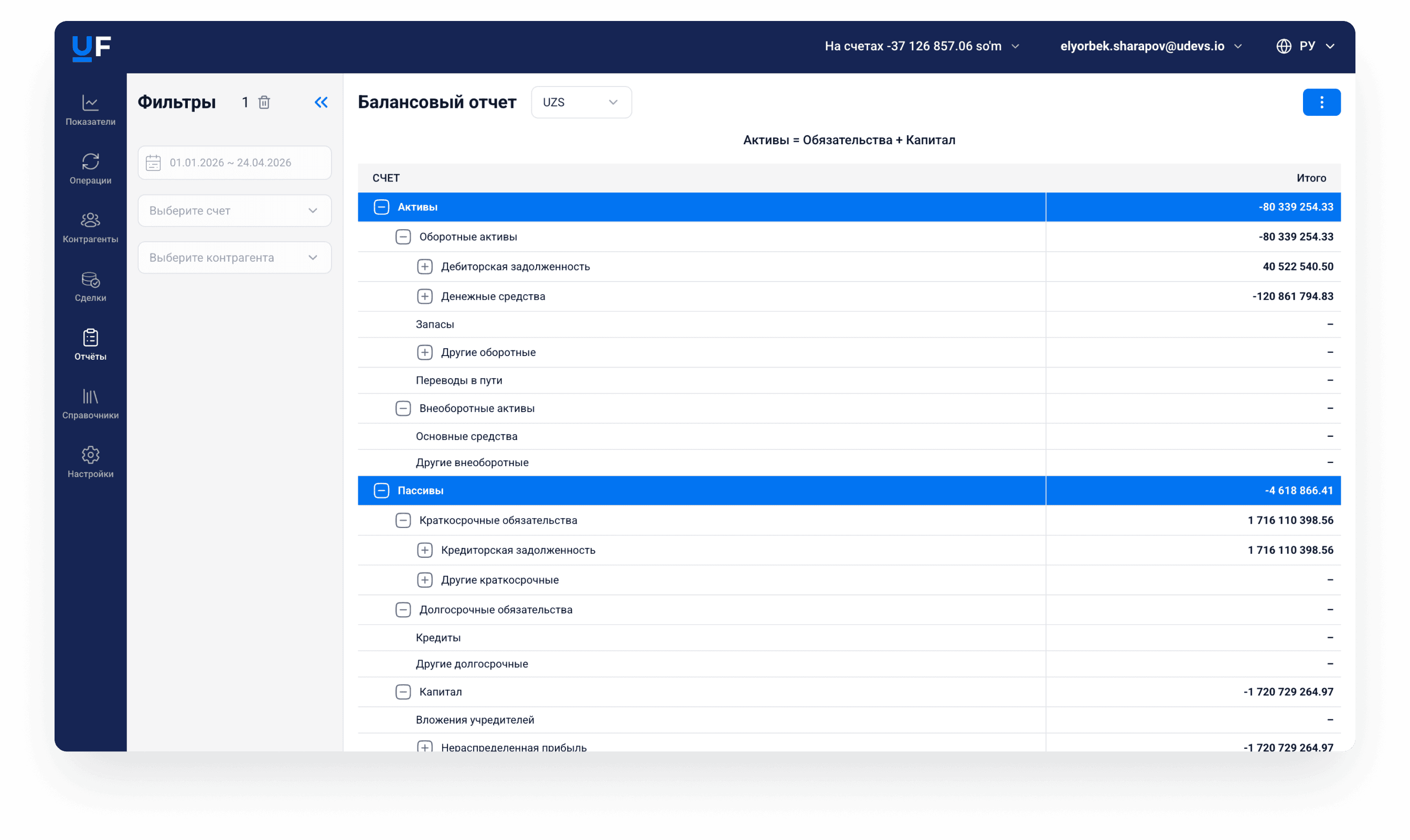 UFinance Dashboard Interface
